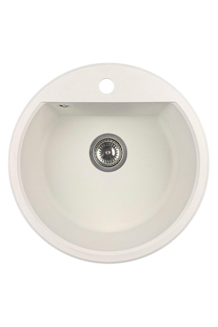 GraniteMy Bremen évier rond en granit de 43 cm blanc, à poser et à encastrer, avec trou pour robinet et bouchon automatique en inox 1208971845