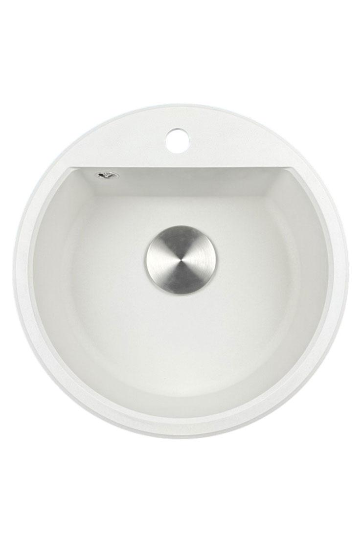 GraniteMy Bremen évier rond en granit de 43 cm blanc, à poser et à encastrer, avec trou pour robinet et bouchon automatique en inox 1208971845