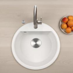 GraniteMy Bremen évier rond en granit de 43 cm blanc, à poser et à encastrer, avec trou pour robinet et bouchon automatique en inox 1208971845