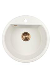 GraniteMy Bremen évier rond en granit 43 cm blanc, à poser et à encastrer, avec trou pour robinet et bouchon automatique en cuivre 1208971847