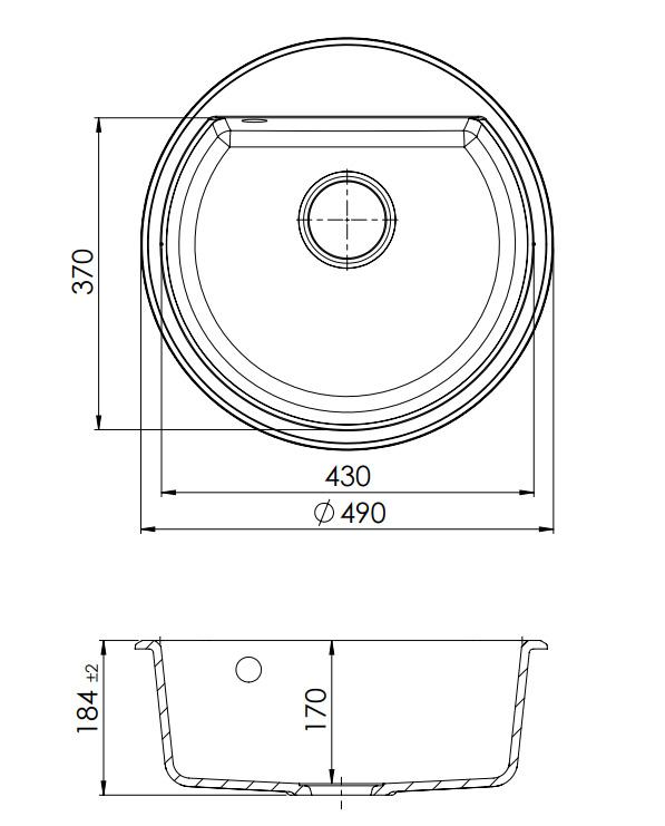 GraniteMy Bremen évier rond en granit 43 cm blanc, à poser et à encastrer, avec trou pour robinet et bouchon automatique en métal vieilli 1208971849