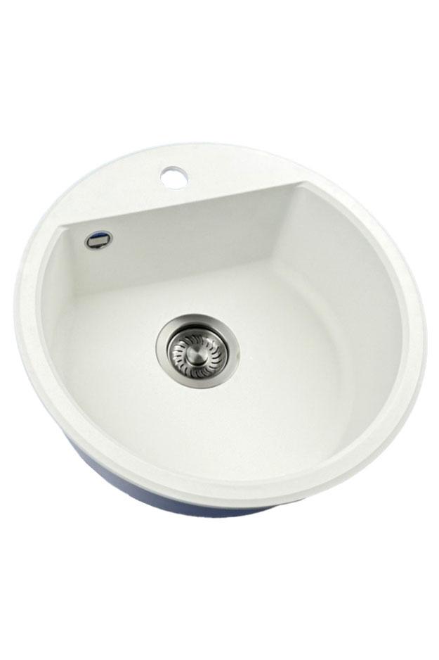 GraniteMy Bremen évier rond en granit 43 cm blanc, à poser et à encastrer, avec trou pour robinet et bouchon automatique en métal vieilli 1208971849