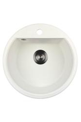 GraniteMy Bremen évier rond en granit 43 cm blanc, à poser et à encastrer, avec trou pour robinet et bouchon automatique en métal vieilli 1208971849