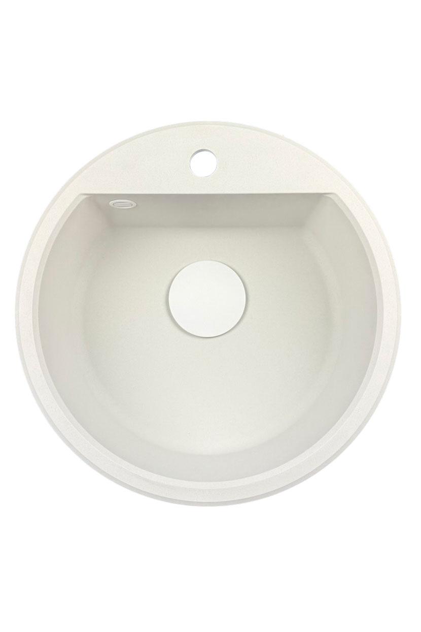 GraniteMy Bremen évier rond en granit de 43 cm blanc, à poser et à encastrer, avec trou pour robinet et bouchon automatique blanc 1208971850