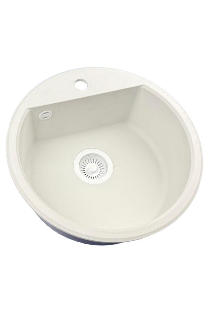 GraniteMy Bremen évier rond en granit de 43 cm blanc, à poser et à encastrer, avec trou pour robinet et bouchon automatique blanc 1208971850