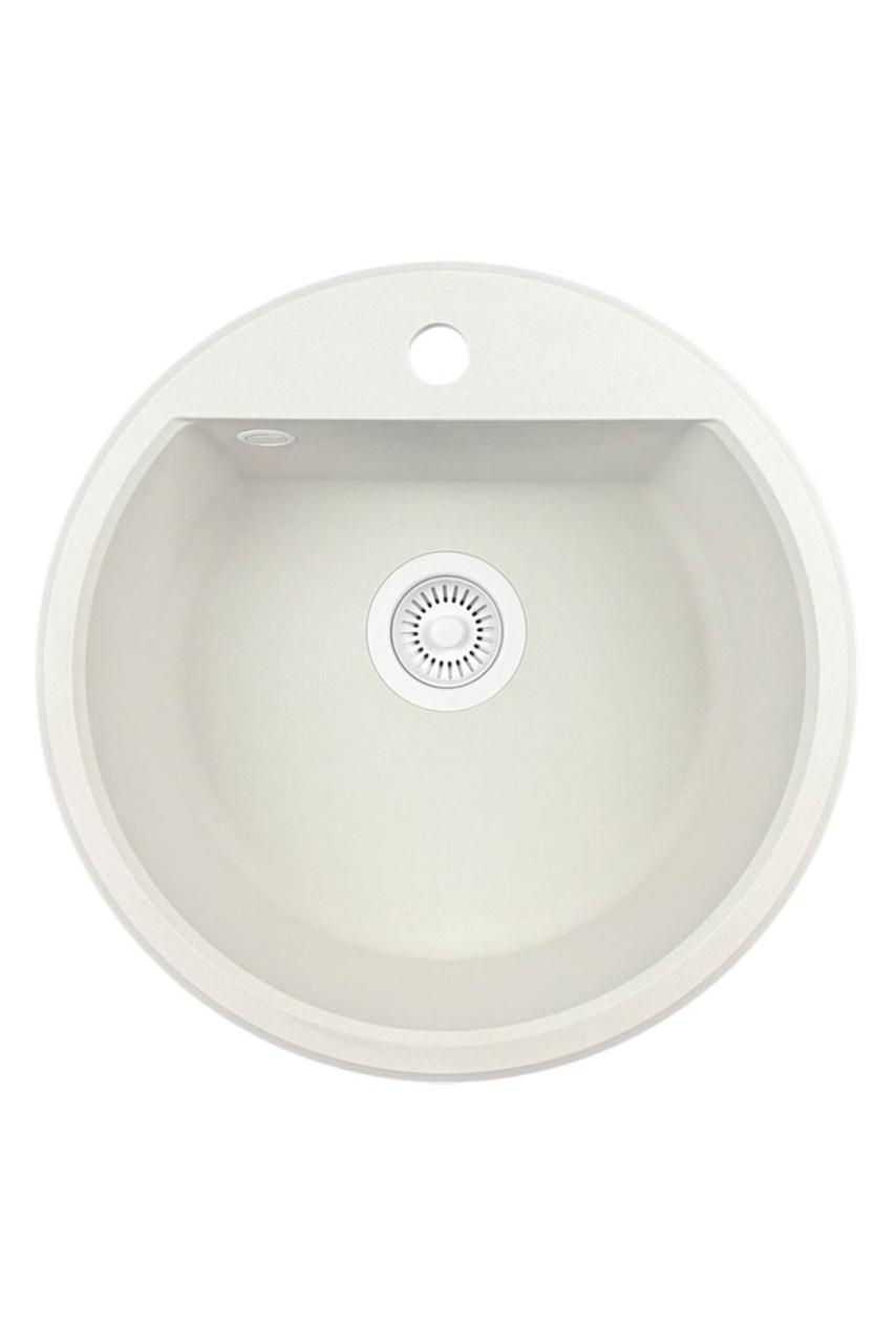 GraniteMy Bremen évier rond en granit de 43 cm blanc, à poser et à encastrer, avec trou pour robinet et bouchon automatique blanc 1208971850