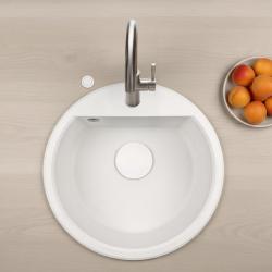GraniteMy Bremen évier rond en granit de 43 cm blanc, à poser et à encastrer, avec trou pour robinet et bouchon automatique blanc 1208971850