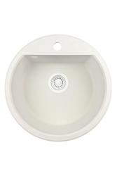 GraniteMy Bremen évier rond en granit de 43 cm blanc, à poser et à encastrer, avec trou pour robinet et bouchon automatique blanc 1208971850