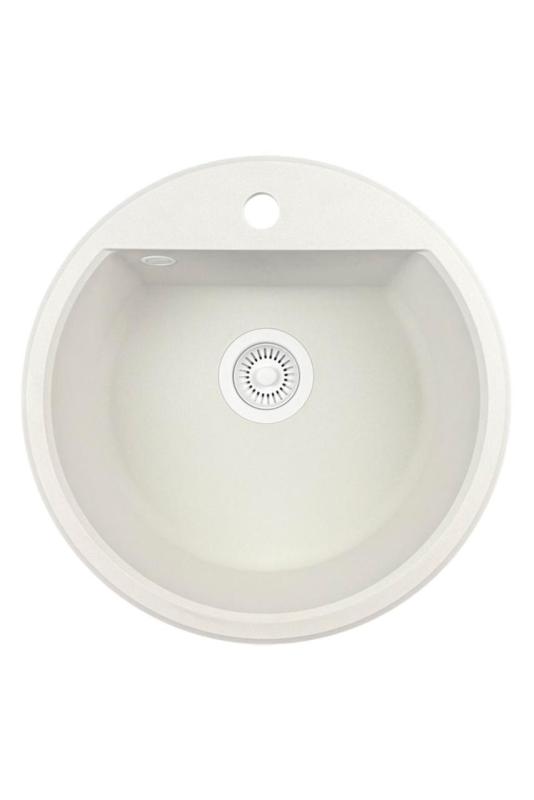GraniteMy Bremen runder Granitspüle 43 cm weiß, Aufbau und Unterbau, mit Kranlochbank und automatischem weißem Stecker 1208971850