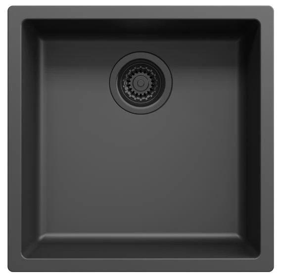 Évier Ausmann Fibre noir 40x40cm à encastrer, à monter et à installer à fleur avec bouchon automatique noir 1208971851