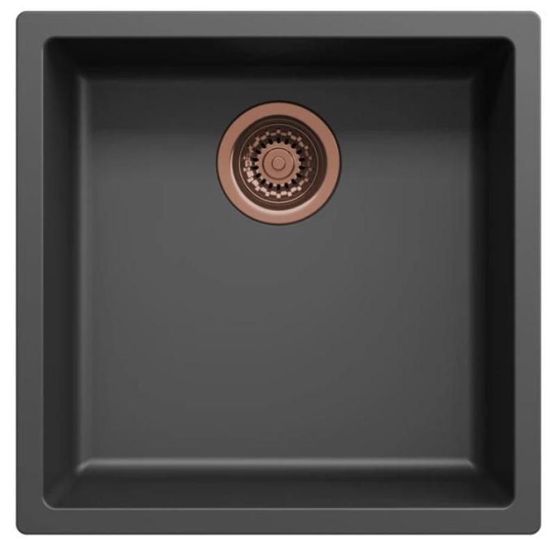 Ausmann Faser schwarzes Spülbecken 40x40cm Unterbau, Aufbau und flächenbündiger Einbau mit automatischem Kupferstöpsel 1208971852