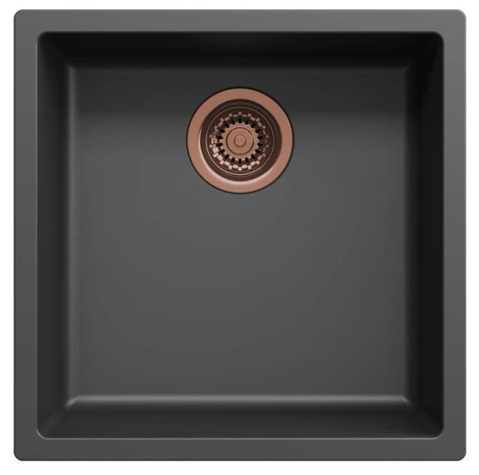 Évier Ausmann Fibre noir 40x40cm sous-plan, à poser et à encastrer avec bouchon automatique en cuivre 1208971852