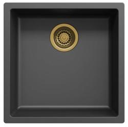 Évier Ausmann Fibre noir 40x40cm encastré, à poser et à fleur avec bouchon automatique doré 1208971853
