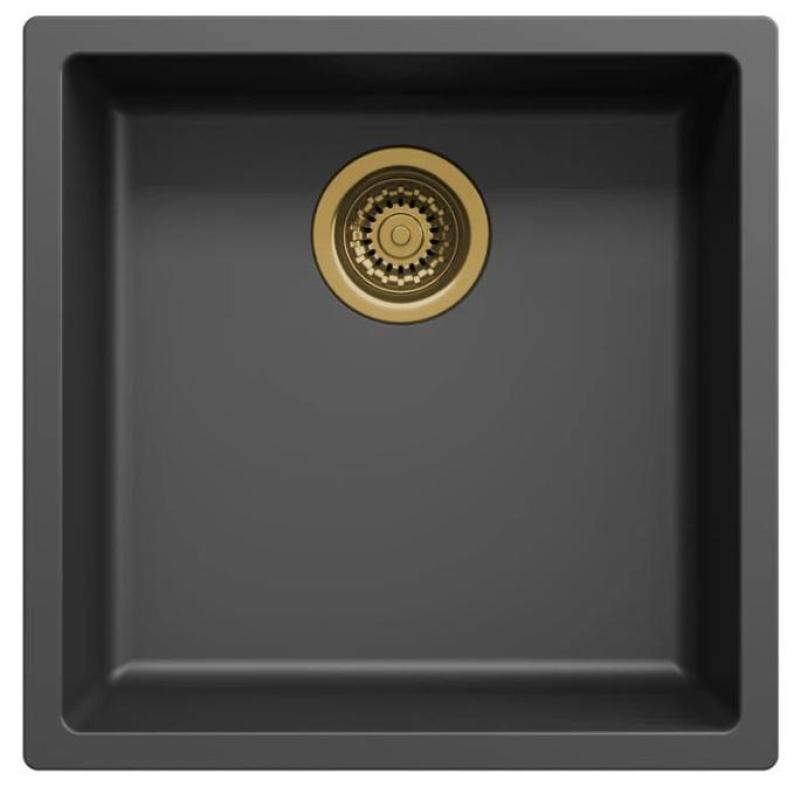 Ausmann Faser schwarzes Spülbecken 40x40cm Unterbau, Aufbau und flächenbündig mit automatischem goldenem Stecker 1208971853