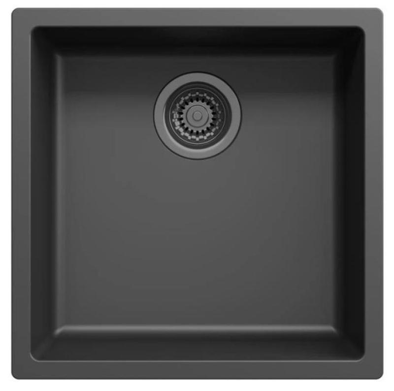 Ausmann Fibre schwarzes Spülbecken 40x40cm Unterbau, Aufbau und flächenbündiger Einbau mit automatischem Gun Metal Stopfen 1208971854