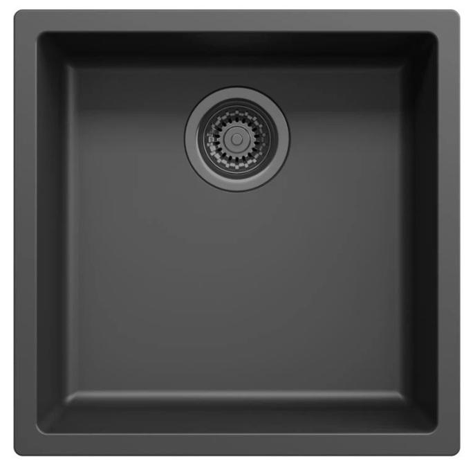 Évier Ausmann Fibre noir 40x40cm encastrable, à poser et à fleur avec bouchon automatique en métal de pistolet 1208971854