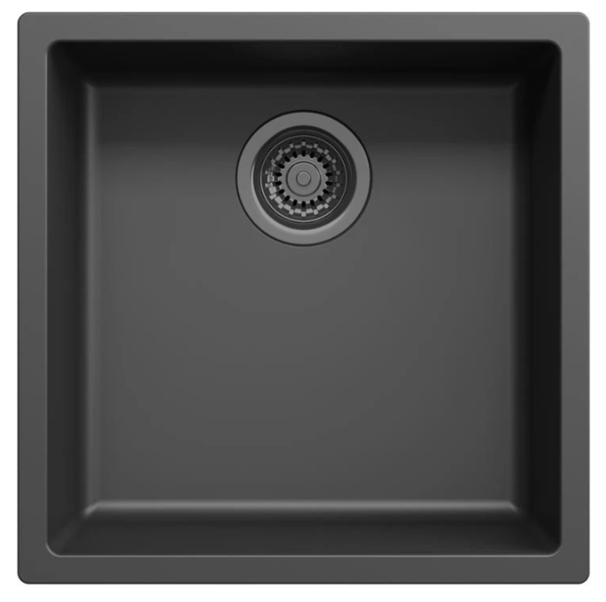 Évier Ausmann Fibre noir 40x40cm encastrable, à poser et à fleur avec bouchon automatique en métal de pistolet 1208971854