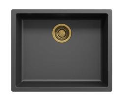 Évier Ausmann Fibre noir 50x40cm encastré, à poser et à fleur avec bouchon automatique doré 1208971859