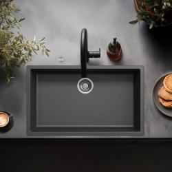 Ausmann Fibre noir grand évier 70x40cm sous-meuble, sur-meuble et encastré avec bouchon automatique en acier inoxydable 1208971861