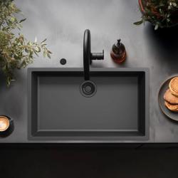 Évier Ausmann Fibre noir grande taille 70x40cm pour montage sous plan, montage en surface et montage à fleur avec bouchon automatique noir 1208971862