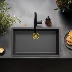 Ausmann Fibre noir grand évier 70x40cm sous-meuble, sur-meuble et encastré avec bouchon automatique doré 1208971864