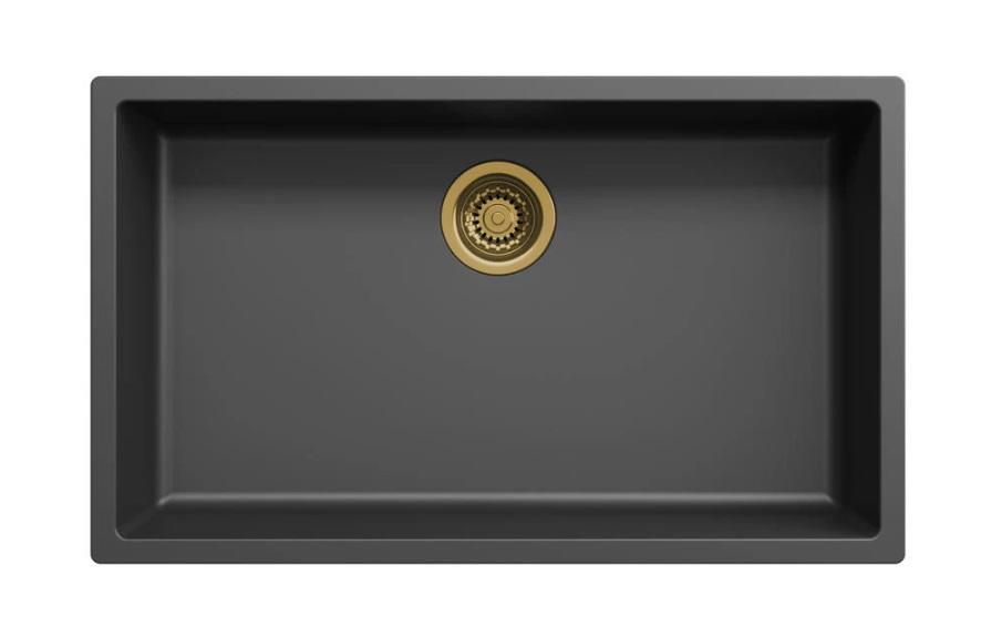 Ausmann Fibre noir grand évier 70x40cm sous-meuble, sur-meuble et encastré avec bouchon automatique doré 1208971864