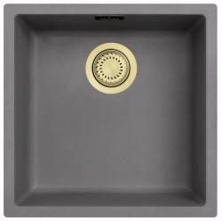 Ausmann Fibre évier en béton gris 40x40cm sous plan, encastré et à fleur avec bouchon doré 1208971881