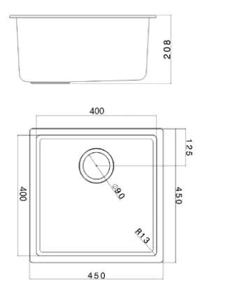Évier Ausmann Fibre blanc 40x40cm sous plan, encastrable et à fleur avec bouchon automatique en acier inoxydable 1208971891