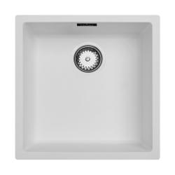 Évier Ausmann Fibre blanc 40x40cm sous plan, encastrable et à fleur avec bouchon automatique en acier inoxydable 1208971891