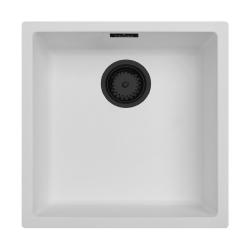 Évier Ausmann Fibre blanc 40x40cm sous plan, à poser et à encastrer avec bouchon automatique noir 1208971892