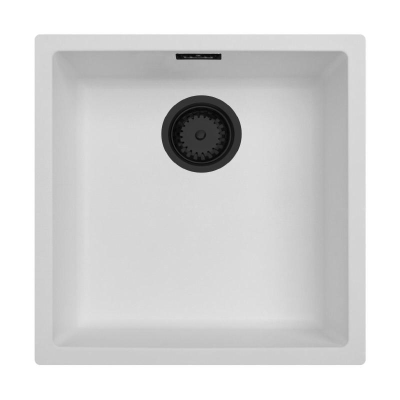 Ausmann Faser weißes Spülbecken 40x40cm Unterbau, Aufbau und flächenbündiger Einbau mit automatischem schwarzem Stecker 1208971892
