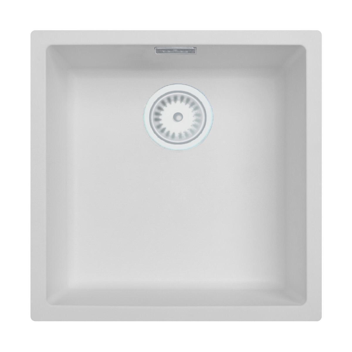 Évier Ausmann en fibre blanc 40x40cm pour montage sous plan, encastré et à fleur avec bouchon automatique blanc 1208971896