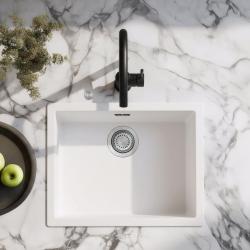 Évier Ausmann Fibre blanc 50x40cm sous plan, à poser et à encastrer avec bouchon automatique en inox 1208971898