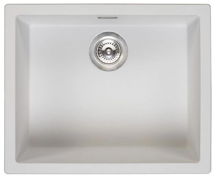 Évier Ausmann Fibre blanc 50x40cm sous plan, à poser et à encastrer avec bouchon automatique en inox 1208971898