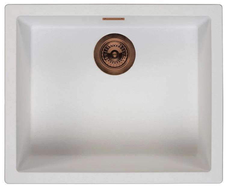 Évier Ausmann Fibre blanc 50x40cm encastré, surélevé et à fleur avec bouchon automatique en cuivre 1208971900