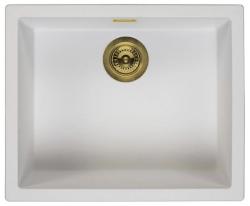 Évier Ausmann Fibre blanc 50x40cm sous-plan, à poser et à fleur avec bouchon automatique doré 1208971901
