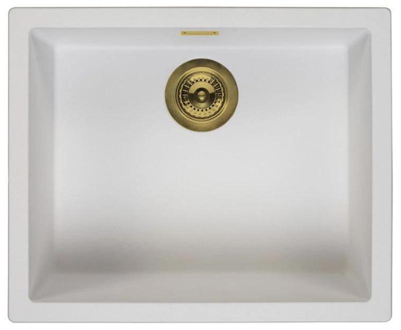 Ausmann Fibre weißes Spülbecken 50x40cm Unterbau, Aufbau und flächenbündige Montage mit automatischem goldenen Stecker 1208971901