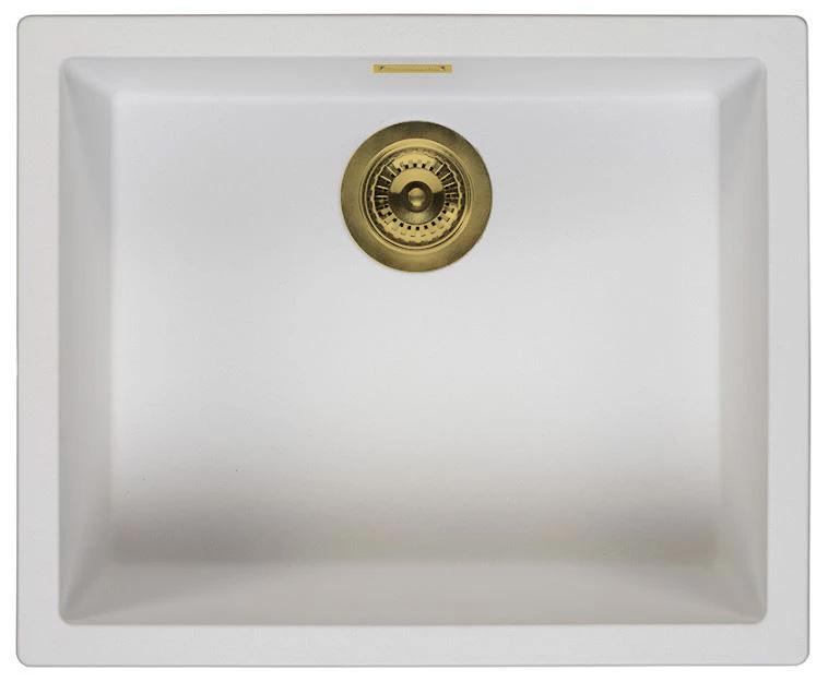 Évier Ausmann Fibre blanc 50x40cm sous-plan, à poser et à fleur avec bouchon automatique doré 1208971901