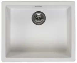 Évier Ausmann Fibre blanc 50x40cm encastré, surélevé et à fleur avec bouchon automatique en métal vieilli 1208971902
