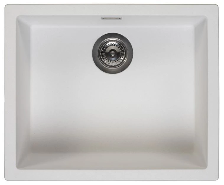 Évier Ausmann Fibre blanc 50x40cm encastré, surélevé et à fleur avec bouchon automatique en métal vieilli 1208971902
