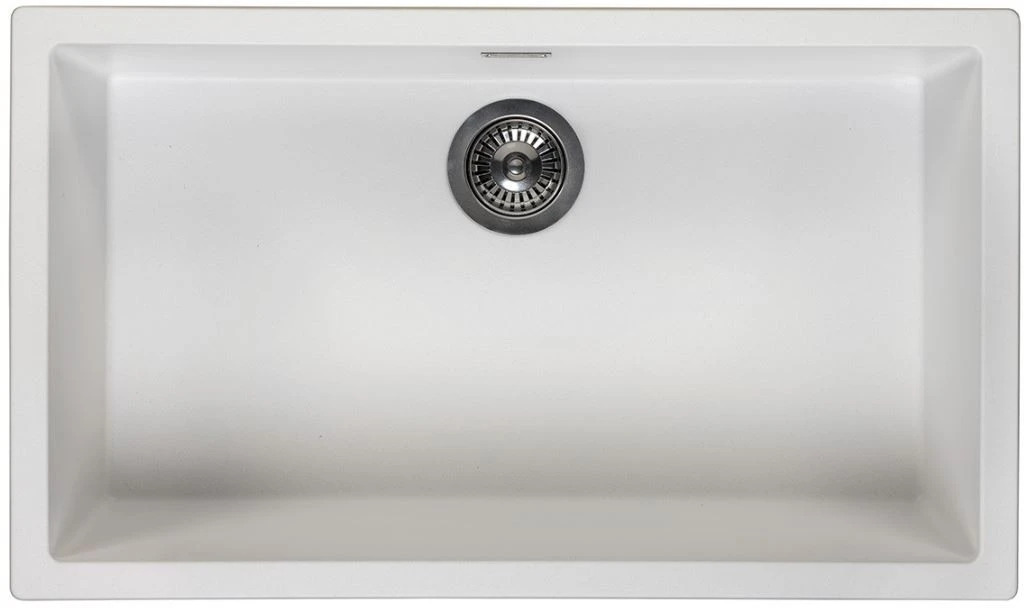 Ausmann Fibre blanc grand évier 70x40cm encastré, à poser et à fleur avec bouchon automatique en acier inoxydable 1208971904