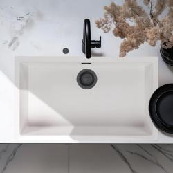 Ausmann Fibre blanc grande évier 70x40cm sous-comptoir, sur-comptoir et encastré avec bouchon automatique noir 1208971905