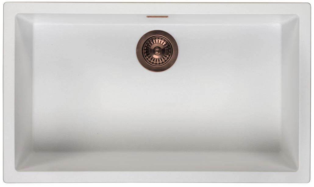 Ausmann Fibre blanc grand évier 70x40cm sous-comptoir, sur-comptoir et encastré avec bouchon en cuivre automatique 1208971906