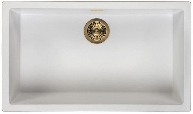 Ausmann Faser weiß großes Spülbecken 70x40cm Unterbau, Aufbau und flächenbündiger Einbau mit automatischem goldenem Stecker 1208971907