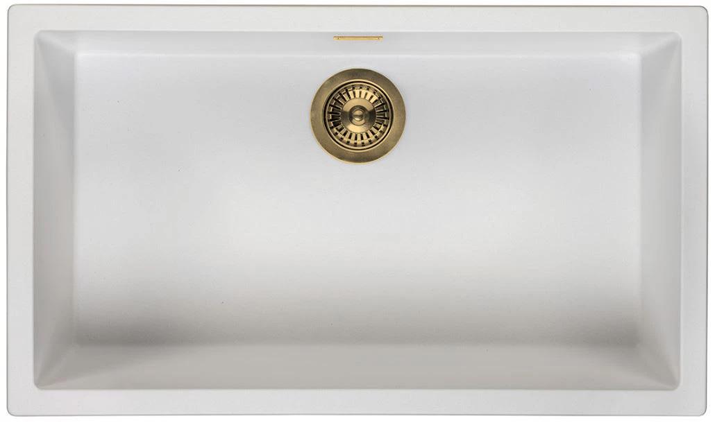 Ausmann Fibre blanc grand évier 70x40cm sous-comptoir, monté et encastré avec bouchon doré automatique 1208971907