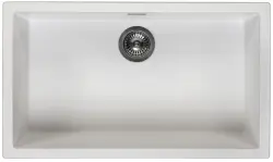 Ausmann Fibre blanc grand évier 70x40cm sous-meuble, sur-meuble et encastré avec bouchon automatique en métal couleur canon de fusil 1208971908