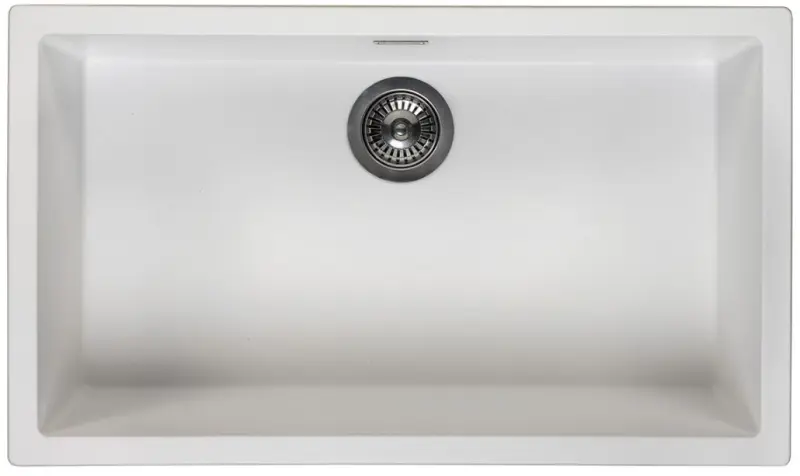 Ausmann Fibre Weiß große Spüle 70x40cm Unterbau, Aufbau und flächenbündiger Einbau mit automatischem Gun Metal Stopfen 1208971908