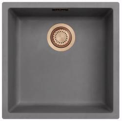 Ausmann Fibre évier en béton gris 40x40cm sous plan, à poser et à encastrer avec bouchon automatique en cuivre 1208971912