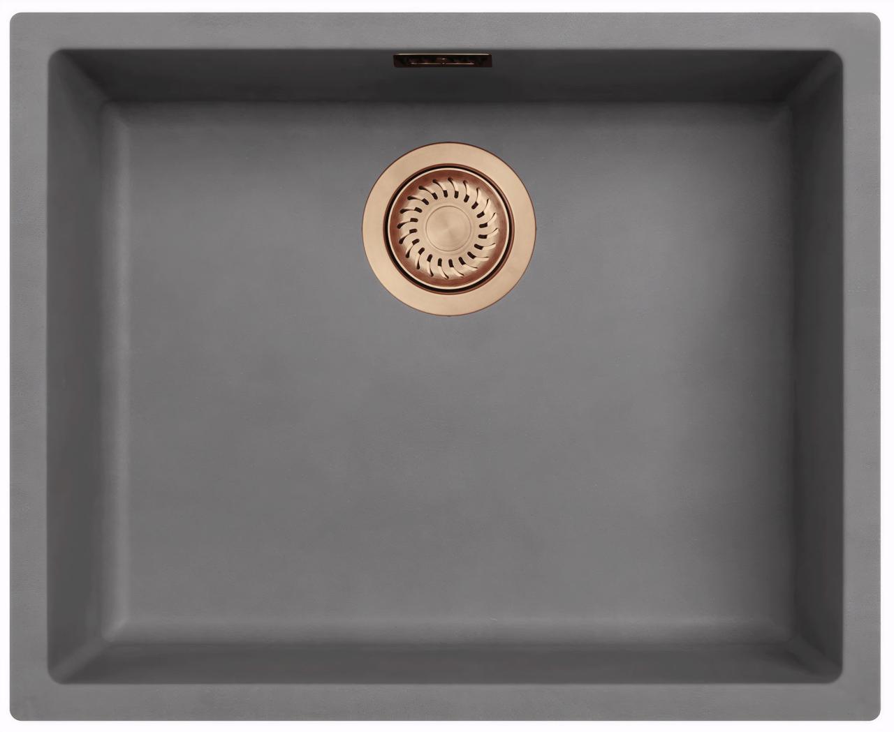 Ausmann Fibre évier en béton gris 50x40cm sous-plan, à poser et à encastrer avec bouchon automatique en cuivre 1208971917