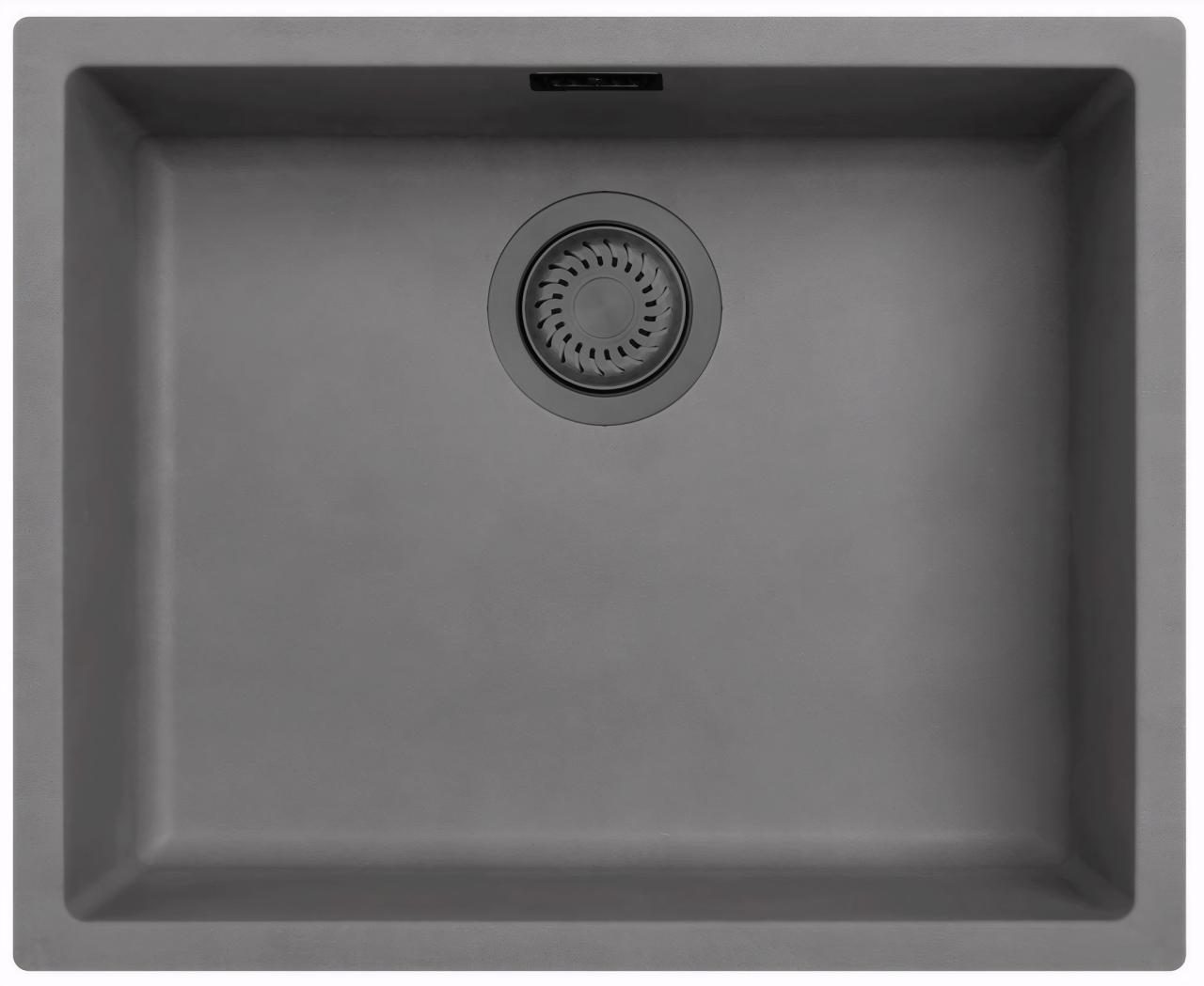 Ausmann Fibre évier en béton gris 50x40cm sous-structure, structure supérieure et intégration à fleur avec bouchon automatique en métal de fusil 1208971919